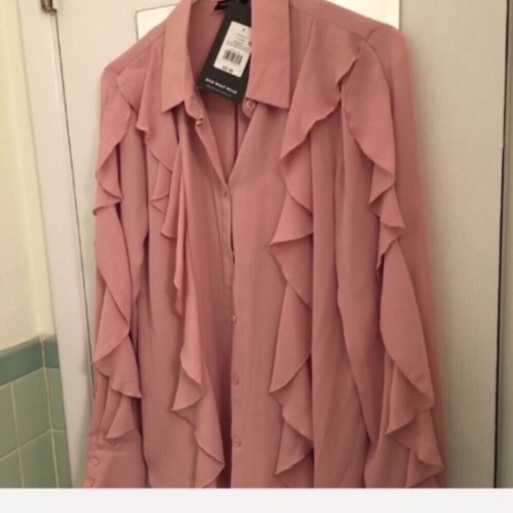 NEW button down light pink ruffle shirt